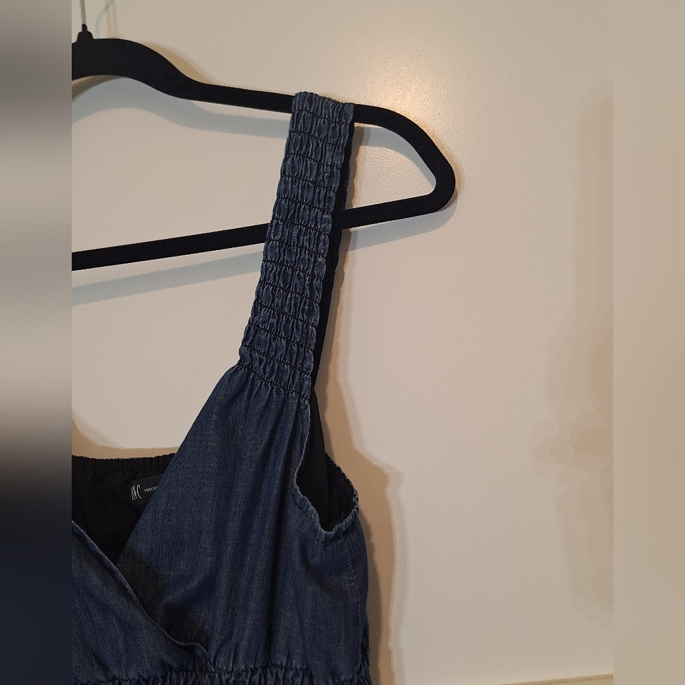 INC International Concepts Soft Chambray Denim Mini Dress Smocked Waist Size 4 - Picture 5 of 16